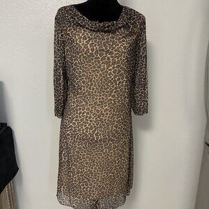 Vintage 1990 Mark Farrell Animal Print Dress Size 12 Leopard Cowl Neck